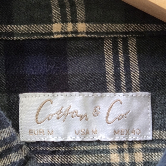 Cotton & Co. Plaid Green/Blue Medium Mens Flannel Long Sleeve Button Down Shirt - Picture 7 of 9